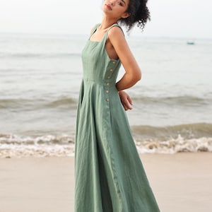 Square neck linen dress SAFARI, Sleeveless linen dress, Casual beach linen dress, Linen dress for women, Custom dress, Linen clothing women