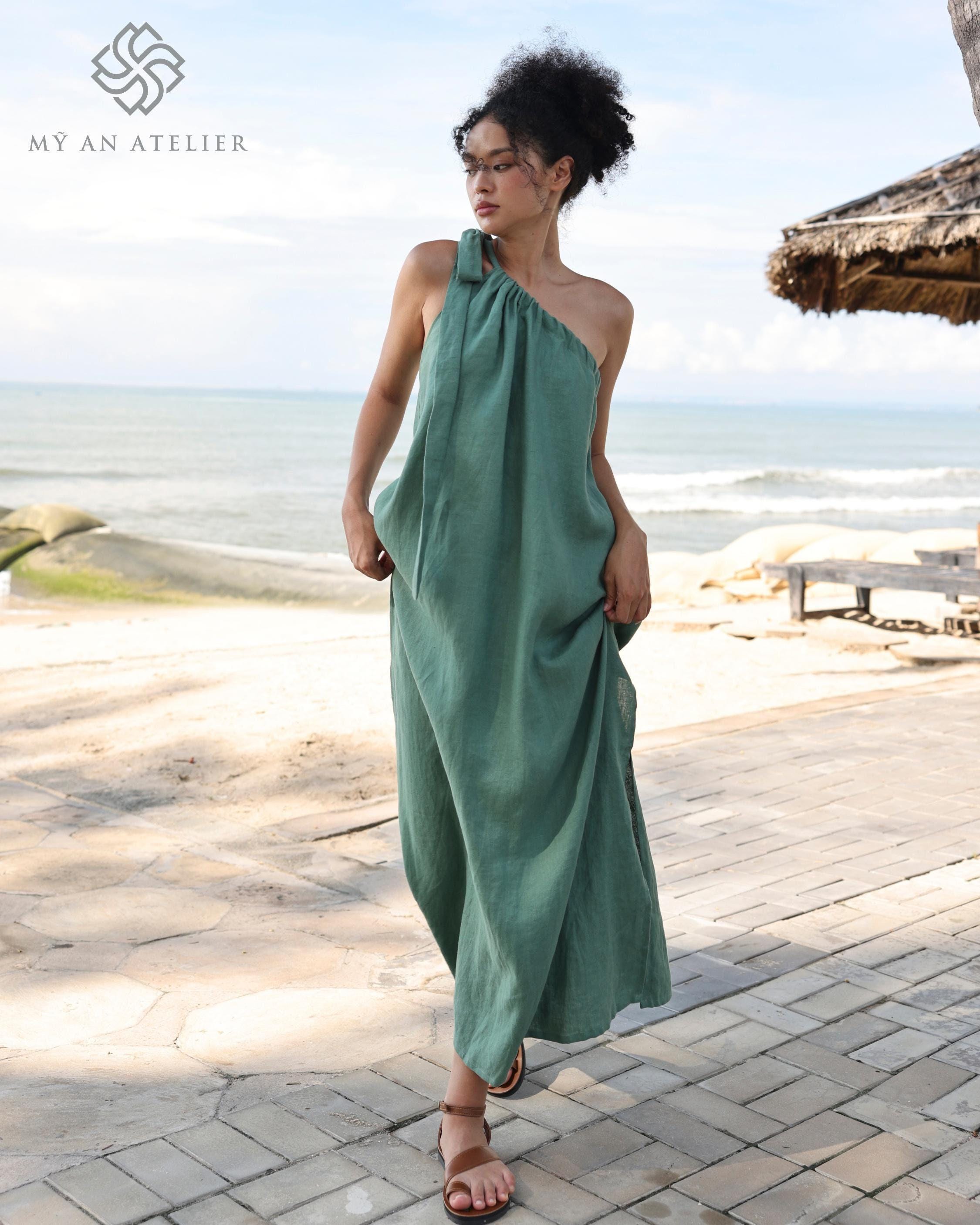 chinese dress ladies One-Shoulder Long Green Prom Dress with Lace-Up Back Hunter / 0 main image 0