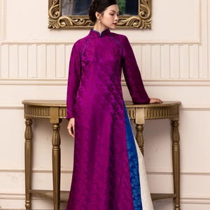 Double layer modern ao dai, Ao dai with pants, Silk ao dai for women, Purple Vietnamese dress, Custom made ao dai, Vietnamese tunic AS81