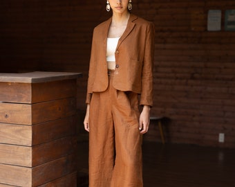 Casual linen suit BONNIE in 60 colors, Linen blazer women, Single-breasted suit, chocolate linen suit, Linen matching set, Women custom suit