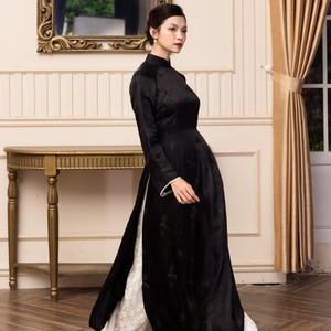 Silk ao dai for women, Traditional Vietnamese dress, Ao dai women with pants, Black Vietnamese dress, Handmade ao dai, Plus size ao dai AS80