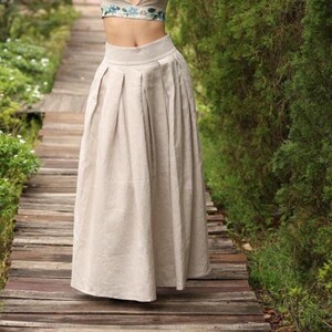 Linnen geplooide rok in 60 kleuren LEELA, linnen rok lang, volledige cirkelrok, linnen maxi rok, klokrok met hoge taille, plus size rok