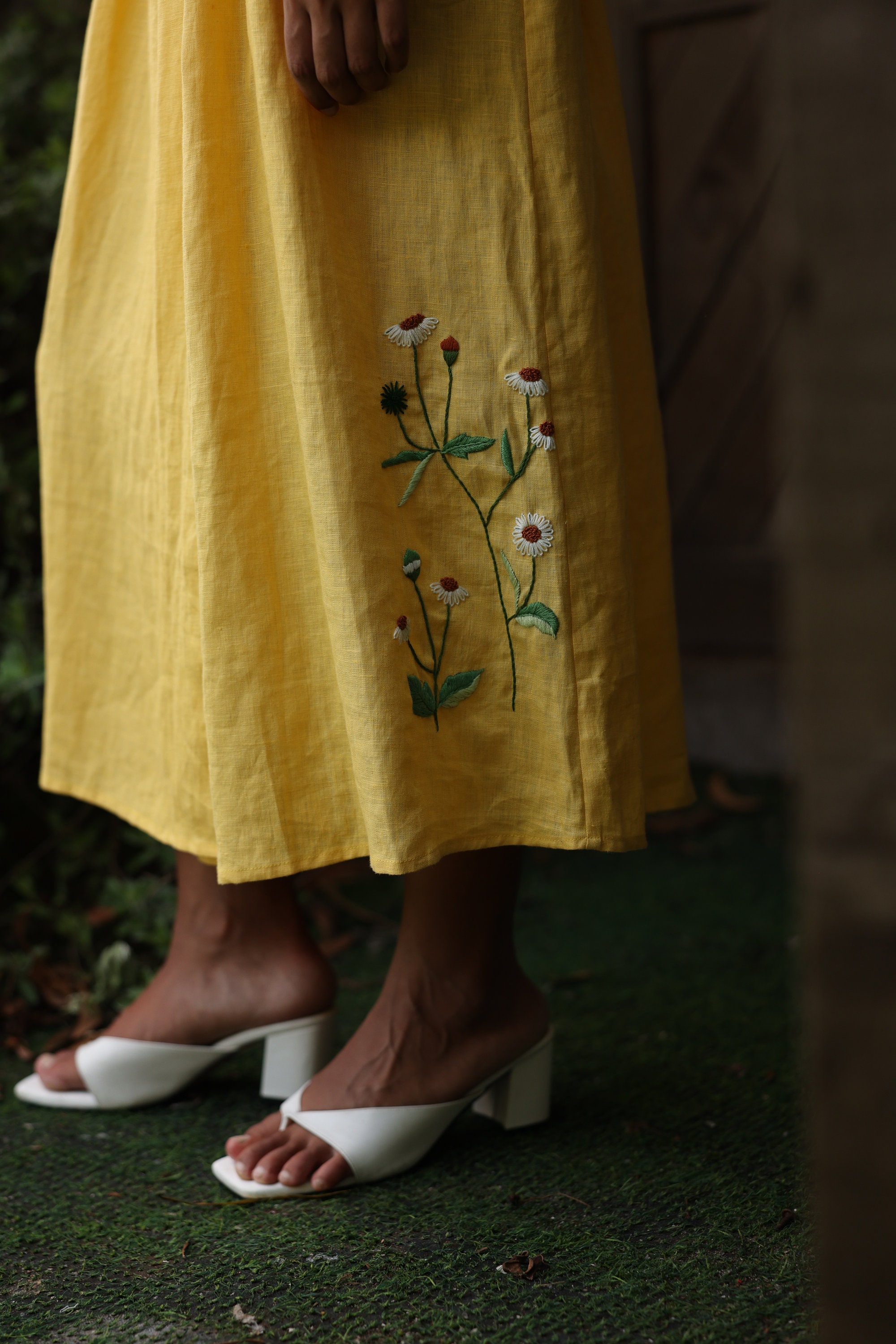 Hand Embroidered V-neck Warp Linen Dress NAOMI, Wedding Guest Dress, Custom fit