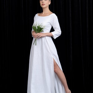 Linen wedding dress JENNY, Rustic a-line wedding dress, Casual wedding dress, Minimal wedding dress, Long sleeves wedding dress, Custom made image 1