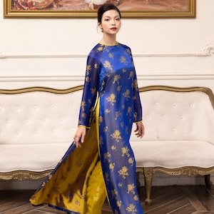 Traditional Vietnamese dress, Silk ao dai for women, Blue Vietnamese dress, Vietnamese wedding guest dress, Custom made ao dai AS95