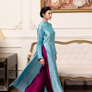 Traditional Vietnamese dress, Ao dai women with pants, Silk ao dai for women, Vietnamese wedding guest dress, Custom made ao dai AS86