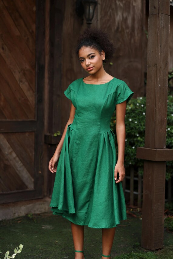 chinese dress ladies Harlow Cap Sleeve Dress in Black Linen Made From European Linen  KAL RIEMAN