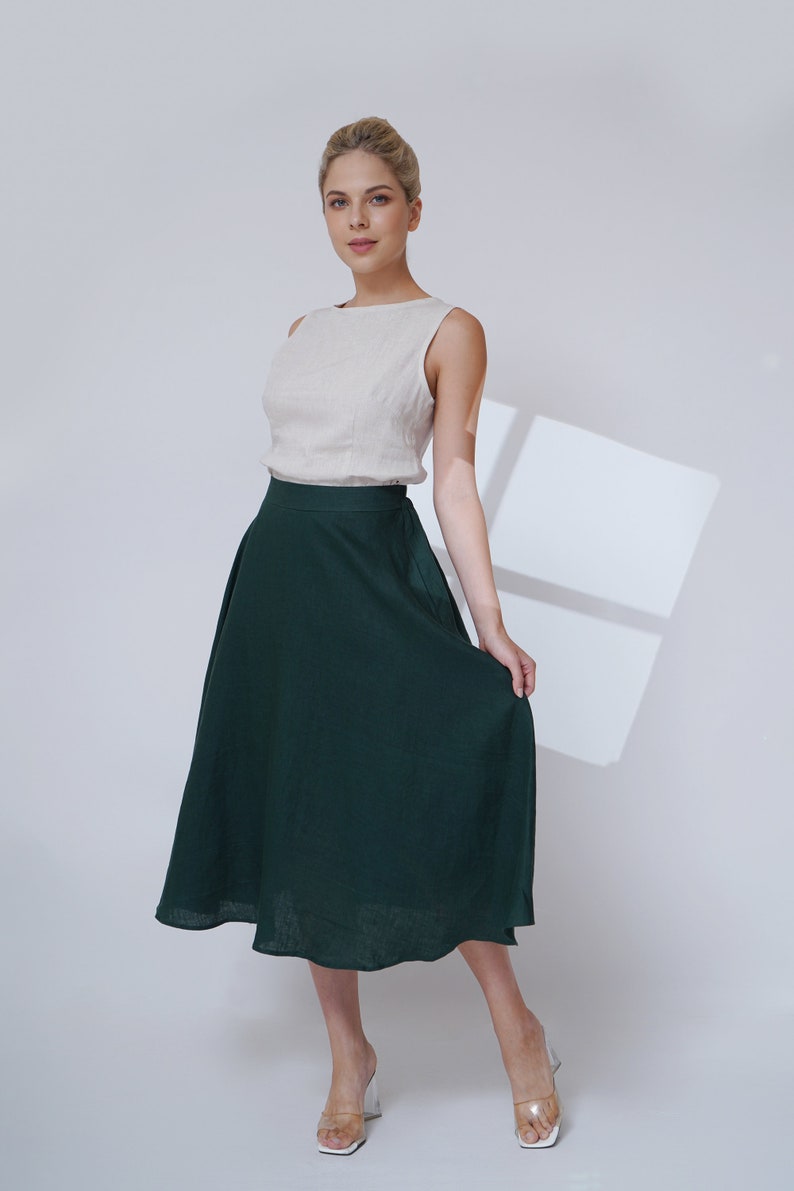 Dark turquoise linen circle skirt, Maxi length skirt, Button front skirt, oversize linen skirt with button closure, linen skirt with pockets 画像 10