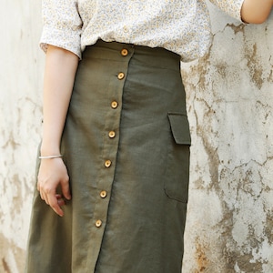 Straight linen skirt, Front button skirt, Long linen skirt, Linen midi skirt, Plus size maxi skirt, Skirts for women, Custom made skirt