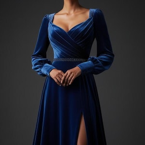 ELYSA | Velvet Formal Gown | Draped V Neck | High Slit | Made-to-Measure