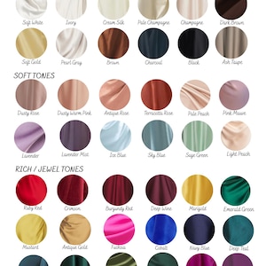Curated bridal color palette featuring ivory, soft white, champagne, blush, and custom shades available for handcrafted lace and silk wedding dresses.