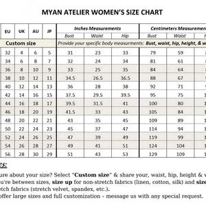 Detailed bridal measurement guide for custom-made wedding gowns in sizes 0 US to 24 US, including our signature made-to-measure service for a perfectly tailored fit.