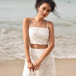 Lace crop top and skirt set AMOR, Lace floral two piece wedding dress, Boho lace wedding dress, Wedding lace set, 2 pieces wedding dress