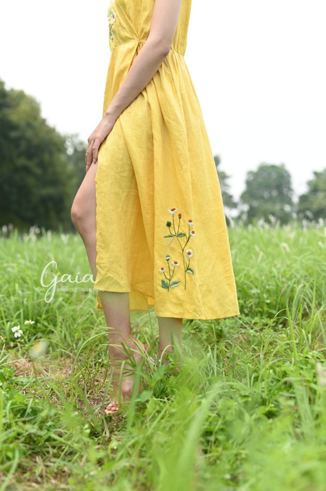 Hand Embroidered Linen Dress Linen Boho Dress Wedding Guest Etsy