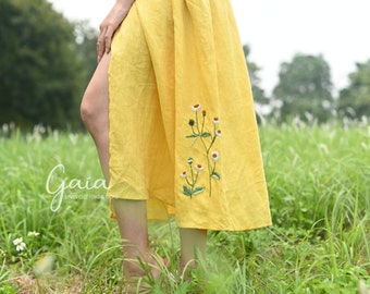 Hand embroidered linen dress NAOMI, Unique linen dress, Custom made linen dress for women