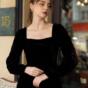 Long sleeves velvet dress women LISA, Black velvet dress, Velvet bridesmaid dress, Elegant velvet dress, Custom made dress, Party dress