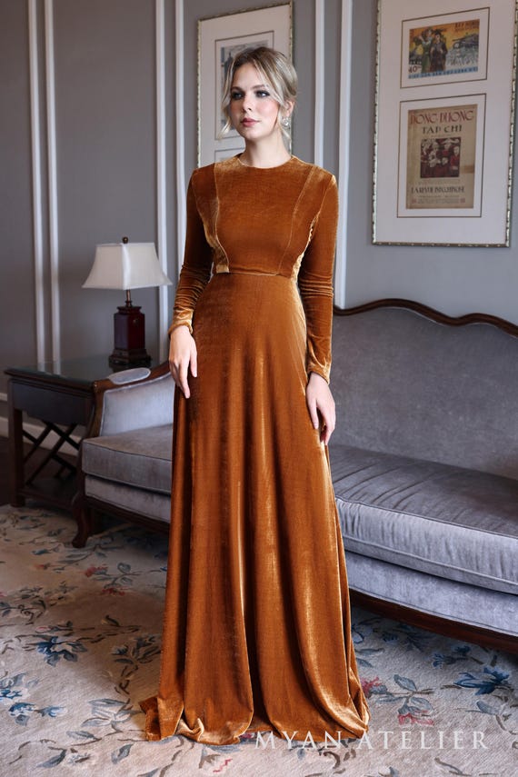 Long Sleeve Floor-length Gown ISOBEL, Caramel Velvet Bridesmaid Dress, Formal Dress, Winter Velvet Gown, Velvet Dress Women, Custom Dress - Etsy Canada Long Sleeve Floor-length Gown ISOBEL, Caramel Velvet Bridesmaid Dress, Formal Dress, Winter Velvet Gown, Velvet Dress Women, Custom Dress - Etsy Canada