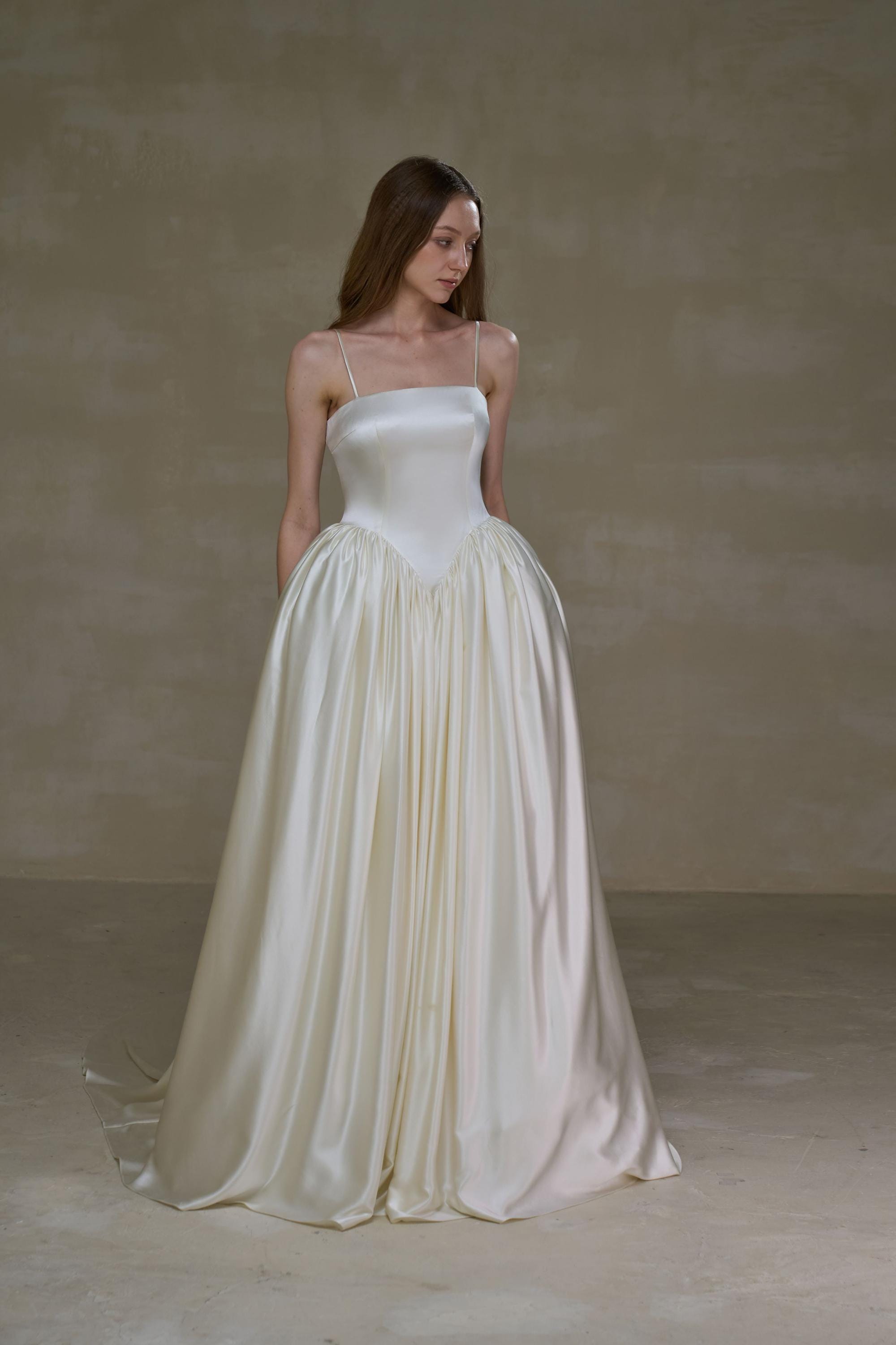 silk jersey wedding dress FIORELLE | Dress, Basque Waist Bridal Gown, Gathered A-line Skirt, Cathedral Train | Made to Measure Fuchsia Silver