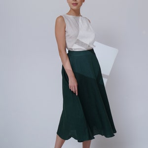 Dark turquoise linen circle skirt, Maxi length skirt, Button front skirt, oversize linen skirt with button closure, linen skirt with pockets 画像 3