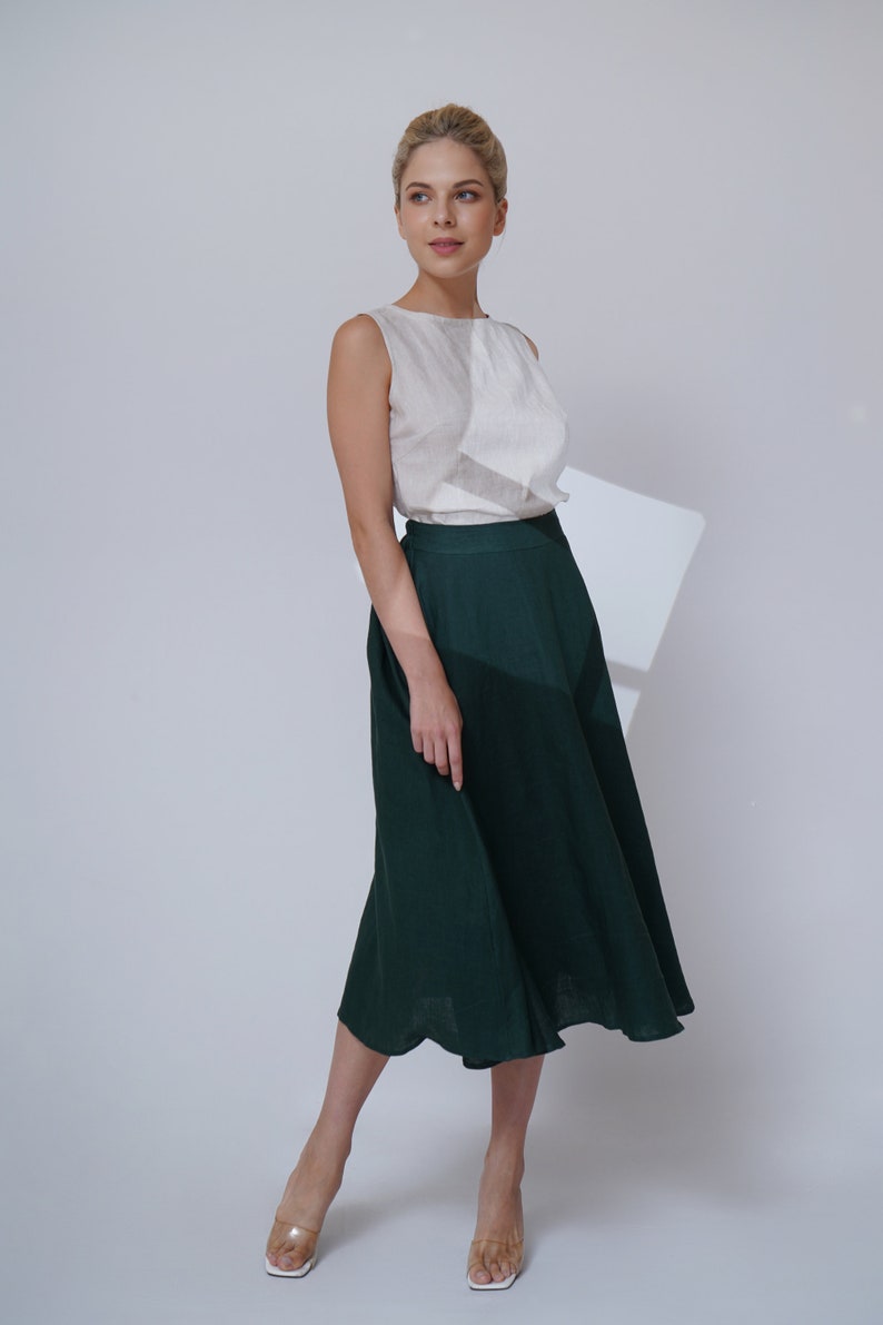 Dark turquoise linen circle skirt, Maxi length skirt, Button front skirt, oversize linen skirt with button closure, linen skirt with pockets 画像 3