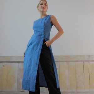 Sleeveless long tunic LEAF, Linen long tunic top for women, Linen long shirt dress, Linen tunic top, Sleeveless tunic top, Oversized tunic