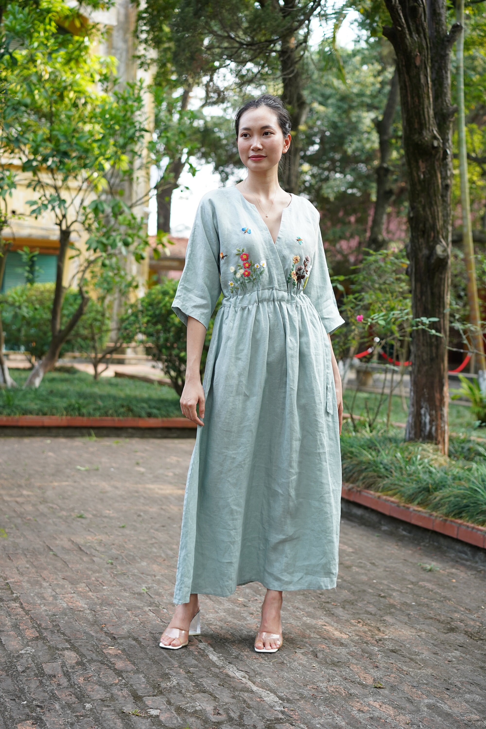 Handmade Embroidery Linen Dress MEI, Handmade Linen Dress