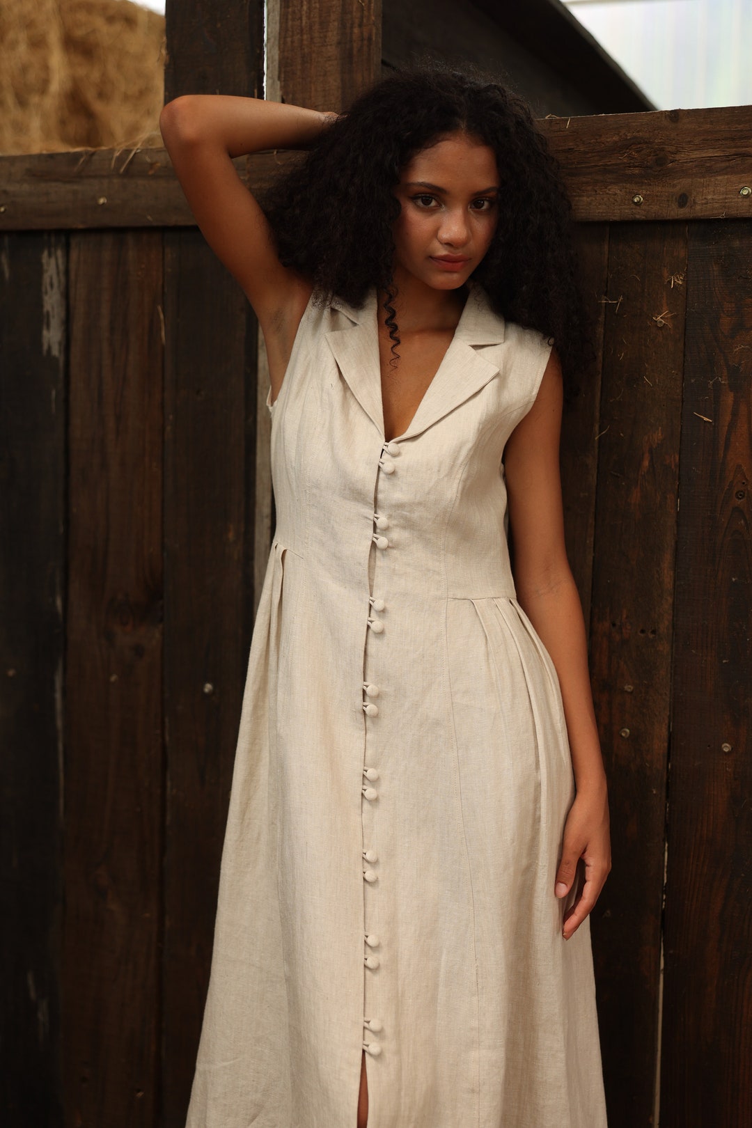 Vestido de lino de verano THEA, Vestido camisero de lino, Vestido