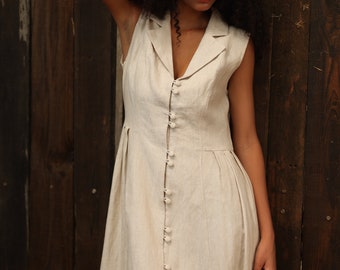 Summer linen dress THEA, Elegant a-line dress, Sleeveless linen dress, Button down dress, Wedding guest dress casual, Long linen dress women