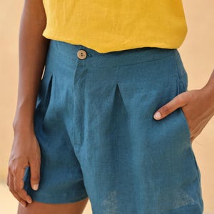 High waist shorts NIKITA, Pleated linen shorts, Shorts with pockets, Linen shorts women, Summer shorts, Beach shorts, Natural linen shorts