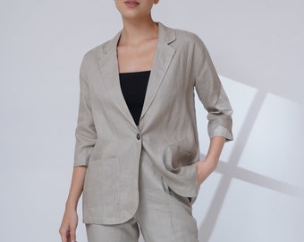 Linen Blazer Set Women in Various Colors, Elegant Linen Two Piece Suit, Linen Blazer with Pants, Linen Women Suit Formal, Women Workwear MIA