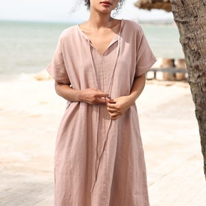 Boho linen maxi dress PEONY, Short sleeve dress, Summer linen dress, Casual beach dress,  Plus size dress, Linen dress women, Custom dress