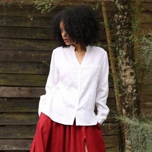 Linen button up shirt CALLA, White linen shirt, Oversize linen shirt, Linen work shirt, Linen long sleeve shirt, Plus size linen shirt women