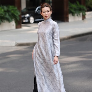 Silk traditional Vietnamese dress, Modern ao dai, Vietnamese long dress, Ao dai women with pants, Plus size Vietnamese dress AS30