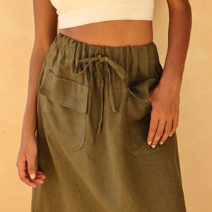 Patch pocket skirt FRIDA, A-line skirt with pocket, Elastic waistband with drawstring, Elastic skirt, Linen skirt long, Plus size skirt