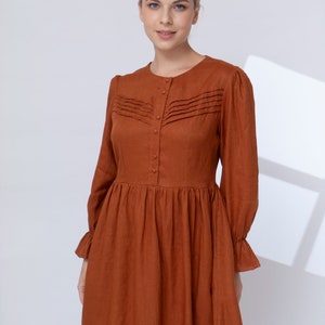 Button front linen dress KAYA, Long sleeve dress, Elegant dress, Linen midi dress, Wedding guest dress, Linen dress women, Custom dress