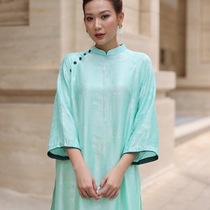 Blue silk ao dai, Vietnam dress traditional, Ao dai women with pants, Modern Vietnamese clothing, Handmade ao dai, Custom size ao dai AS25