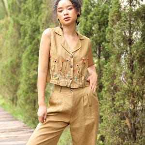 Hand Embroidered Sleeveless Linen Vest DALE, Wedding Guest Outfit, Custom fit