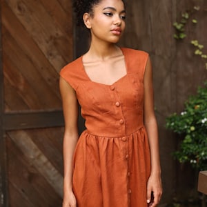 Button front linen dress ADELE, Cap sleeves dress, Bridesmaid dress, Wedding guest dress, Linen dress women, Custom dress, Linen clothing
