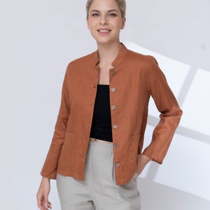 Cropped Linen Jacket LELI, Linen Jacket Women with Buttons, Linen Jacket Petite, Minimalist Linen Blazer, Linen Lightweight Coat
