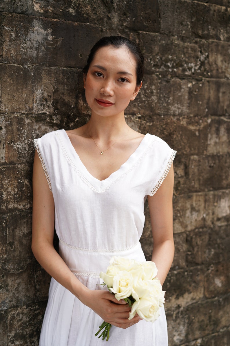Minimalist Linen Wedding Dress EVELYN, Civil Wedding Linen Dress, Modest Wedding Dress Modern, Linen Wedding Dress Maxi image 3