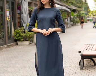 Vietnamese traditional ao dai for women, Linen ao dai, Ao dai women with pants, Ao dai tunic dress, Modern ao dai women, Ao dai plus size