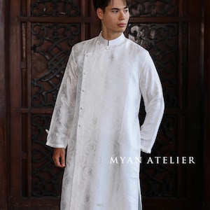 Men’s silk ao dai, Traditional ao dai for groom, Modern ao dai for men, Vietnamese dress for men, Long tunic for men, Custom men&#39;s ao dai