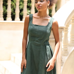 Sleeveless linen dress CASSIDY, Square neck dress, Smocked back dress, Linen dress women, Wedding guest dress, Custom dress, Linen clothing
