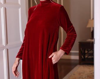 Velvet High Neck Maxi Dress ROSALISE, Wine Velvet Dress, Holiday