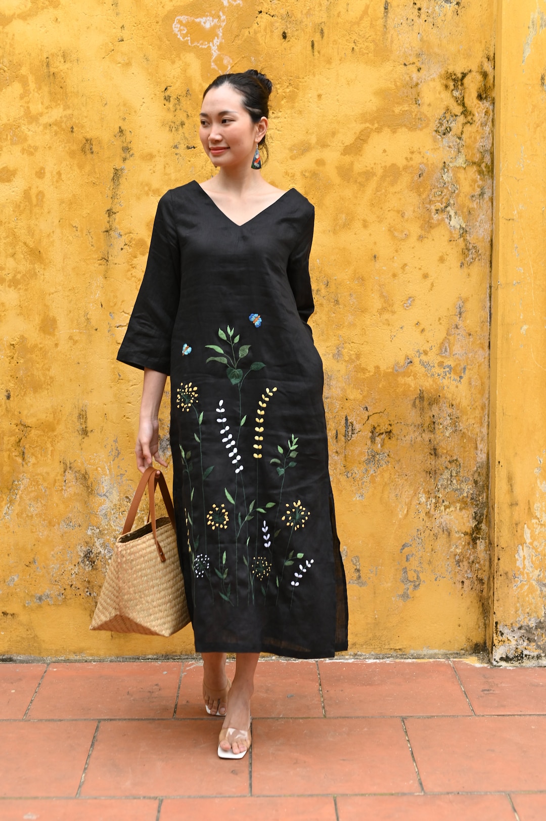 Hand embroidery aline midi dress main image 1