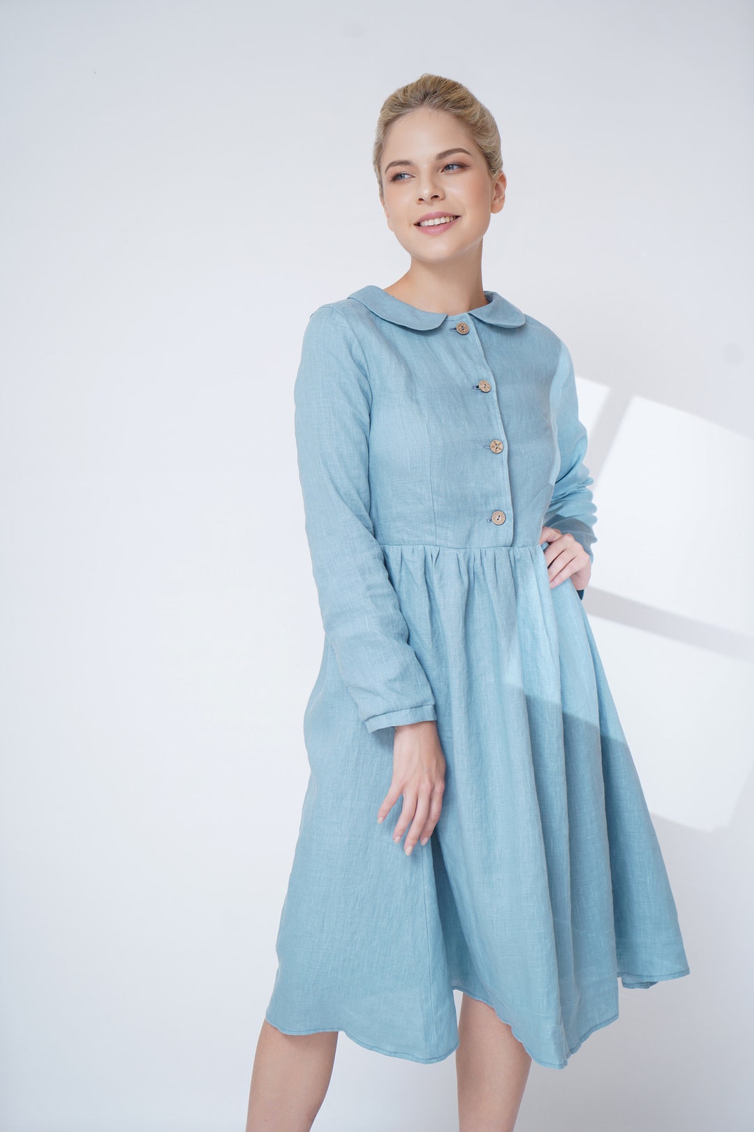 Peter Pan Collar Dress Woman LOLA, Linen Dress Women, Linen