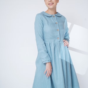 Peter pan collar dress woman LOLA, Linen dress women, Linen midi dress, Linen summer dress, Simple vintage dress, Custom dress