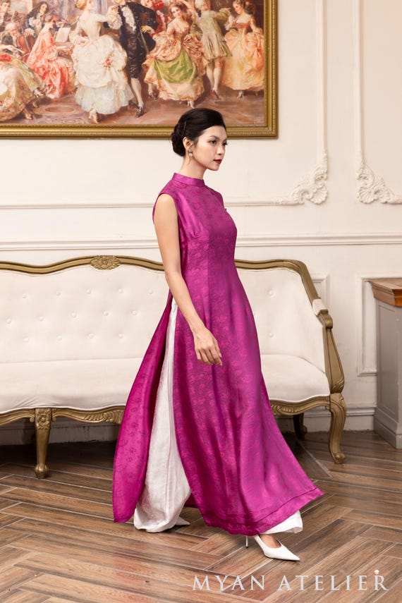 Sleeveless ao dai, Double layer Modern ao dai, Modern ao dai, Silk ao dai women, Bridesmaid ao dai dress, Custom ao dai, Pink ao dai AS94