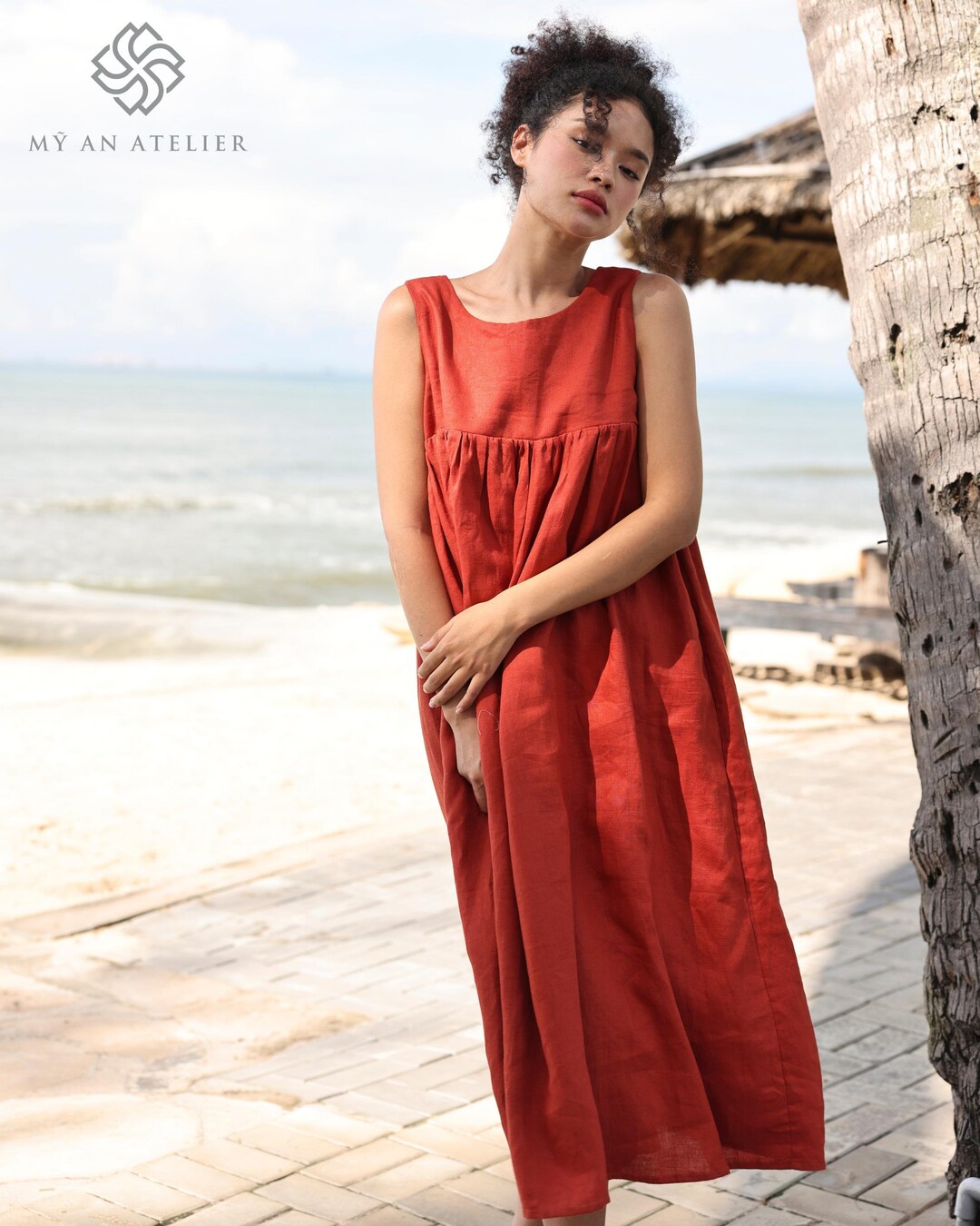 100% Linen High Waist Dress