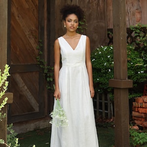 Ivory linen wedding dress ROME, Sleeveless wedding dress, V-neck wedding dress, Beach wedding dress, Custom bridal dress, Ethically made